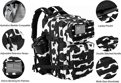 Miniatura 5 de LHI Mochila militar táctica para hombres y mujeres, 25L35L, paquete de asalto militar, mochila pequeña con soporte para botella