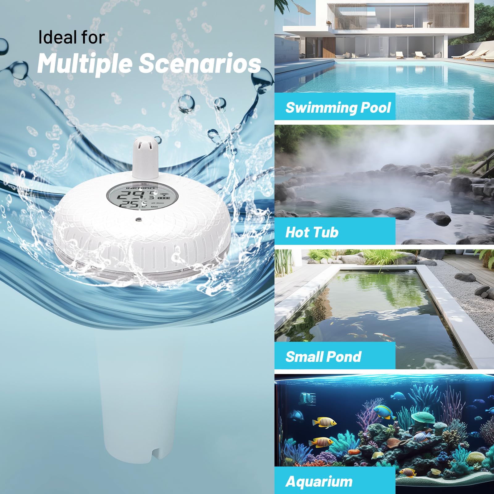 Inkbird Thermomètre de Piscine Flottant sans Fil avec Moniteur, Surveillance à Distance