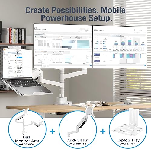Miniatura 8 de AVLT Kit adicional de brazo para monitor para pantallas de 17 a 57 pulgadas, brazo de resorte de gas resistente con inclinación, bloqueo de
