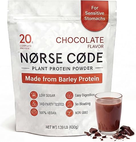 Proteína de cebada de chocolate en polvo, 0.71 oz de proteína vegana a base de plantas, proteína de guisante, proteína de arroz, fibra prebiótica,