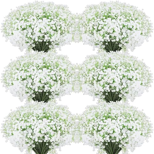 Miniatura 8 de Janinka 50 flores artificiales de aliento de bebé, flores artificiales de gypsophila de 20.8 pulgadas, tacto real, ramo de gypsophila falsa