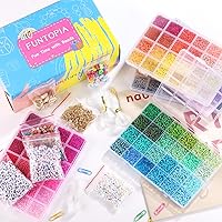 Vista 7 de Funtopia 4mm 13000pcs+ Seed Beads for Jewelry Making, 120 Colors Small Glass Beads for Bracelets, Friendship Bracelet Kit with Alphabet Letter Bead