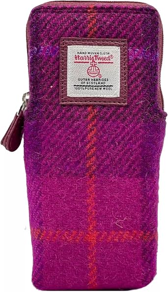 Harris Tweed Double Glasses Sleeve Wool from Scotland Purple Check Zip Case 6.49 x 3.14 x 1.37
