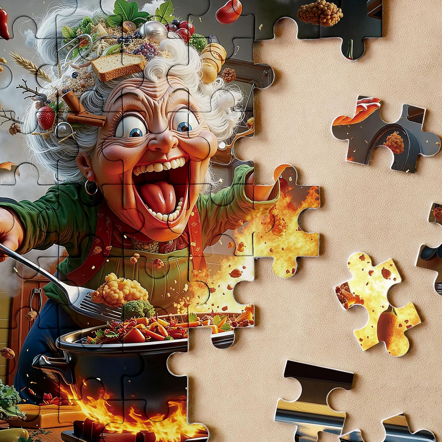 Funny Kitchen Grandma Puzzles for Adults 1000 Pieces. Colorful Old Woman Cooking Jigsaw Puzzles. Challenging Food, Art Puzzles image 3