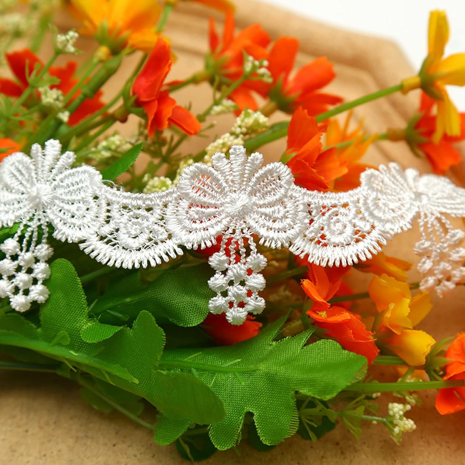 Dressmaking Frilled Trim, 2Yard Water-Soluble Polyester Embroidery Fabric White Bridal Lace Applique Collar Ribbon Trim for Sewing Supplies