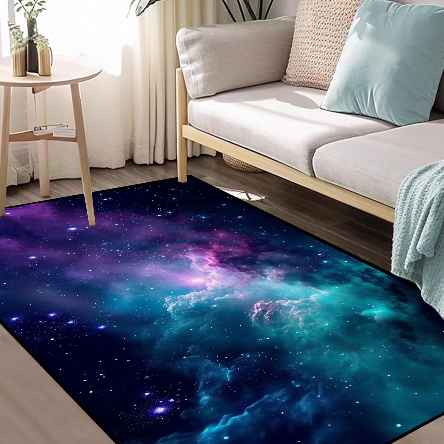 Galaxy Area Rug for Kids Bedroom Living Room Dark Blue Starry Sky Carpets Glitter Outer Space Throw Rugs Floor Mat 59 in x 39 in
