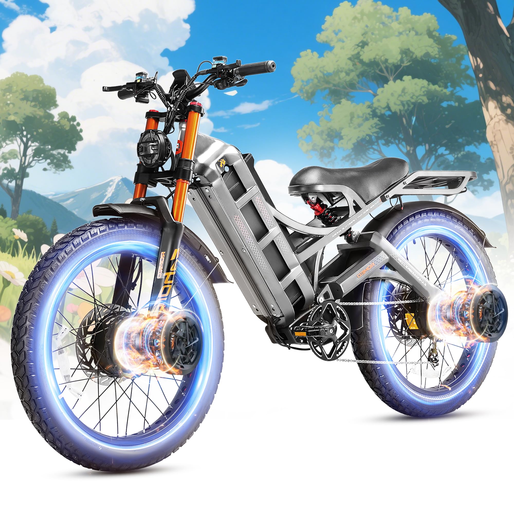 eAhora Romeo Pro 2 [2025 Version] Electric Bike for Adults, 4000W 46MPH Dual Motor Electric Bike,52V 70Ah 200+ Miles Long Range Ebike,26*4.0'' Fat Tire Electric Mountain Bike, Full Suspension& UL2849