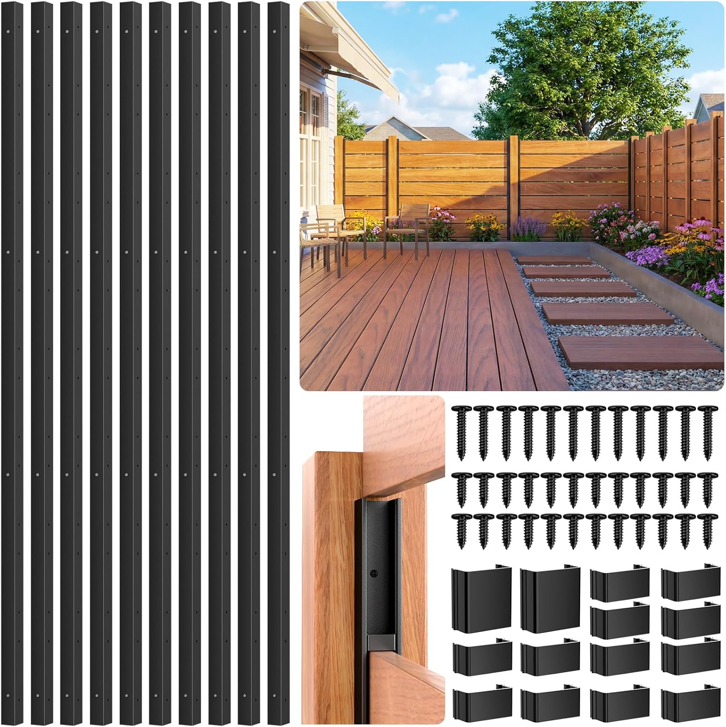 24 Pack Privacy Fence Post Spacer, Matte Black Metal Gap Alignment Tool for DIY Fence Installation