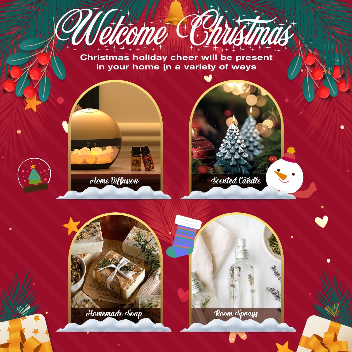 SALUBRITO Christmas Fragrance Oils Set, Winter Essential Oils for Diffuser, Candle Making, Scented Oils Gift - Candy Cane, Christmas Tree, Christmas Pudding, Apple Cinnamon, Gingerbread, Mistletoe - Image 7
