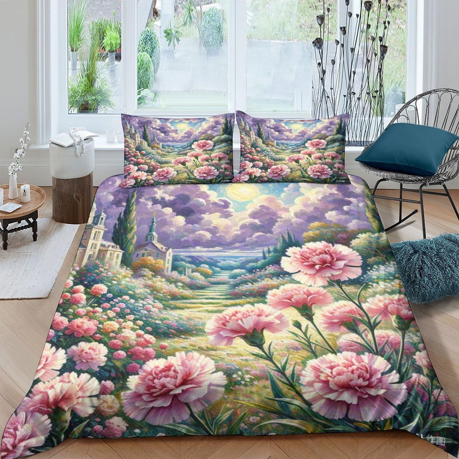 Housse de couette oeillet 3D parure de lit double pour chambre ado et enfant