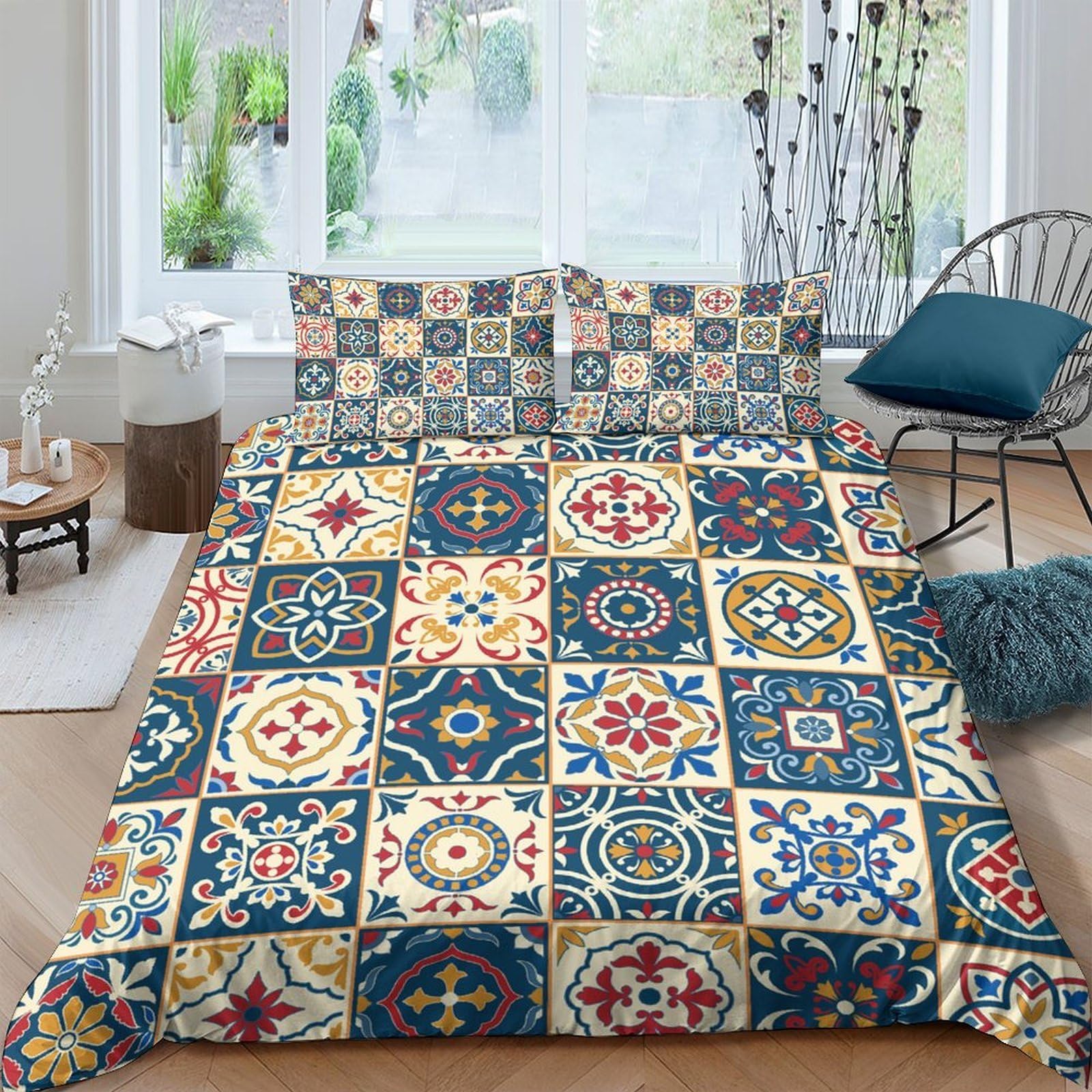 Ctjqhvkz Style-8 3D Printed Mosaic Tile Fitted Sheet Microfiber Colourful Geometric Mattress Cover For Bedroom Guest Room Decor Easy Care Single（135X200cm）