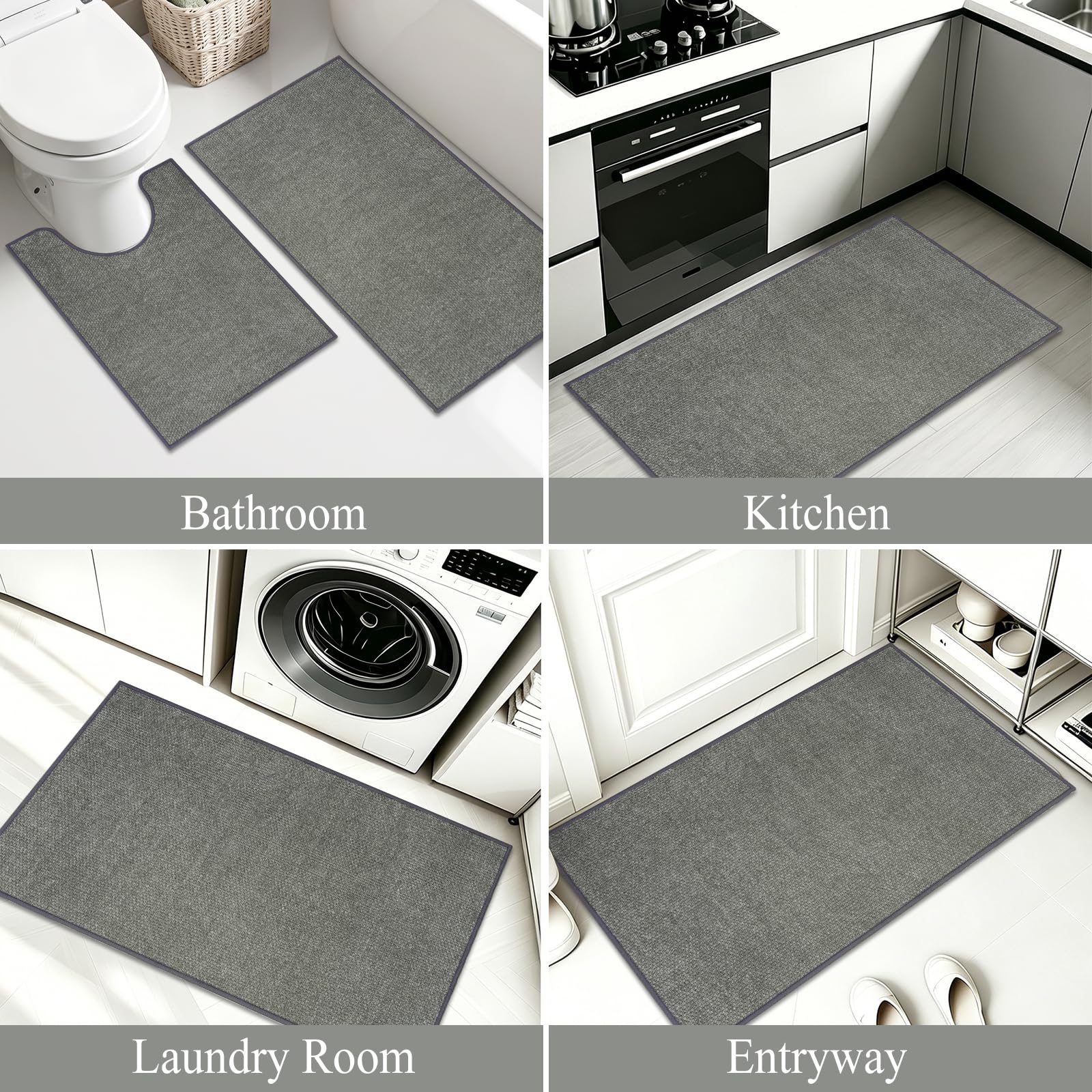 Famibay Set di 2 tappetini da bagno, antiscivolo, lavabili, assorbenti d'acqua, tappetino da bagno per pavimento del bagno, grigio