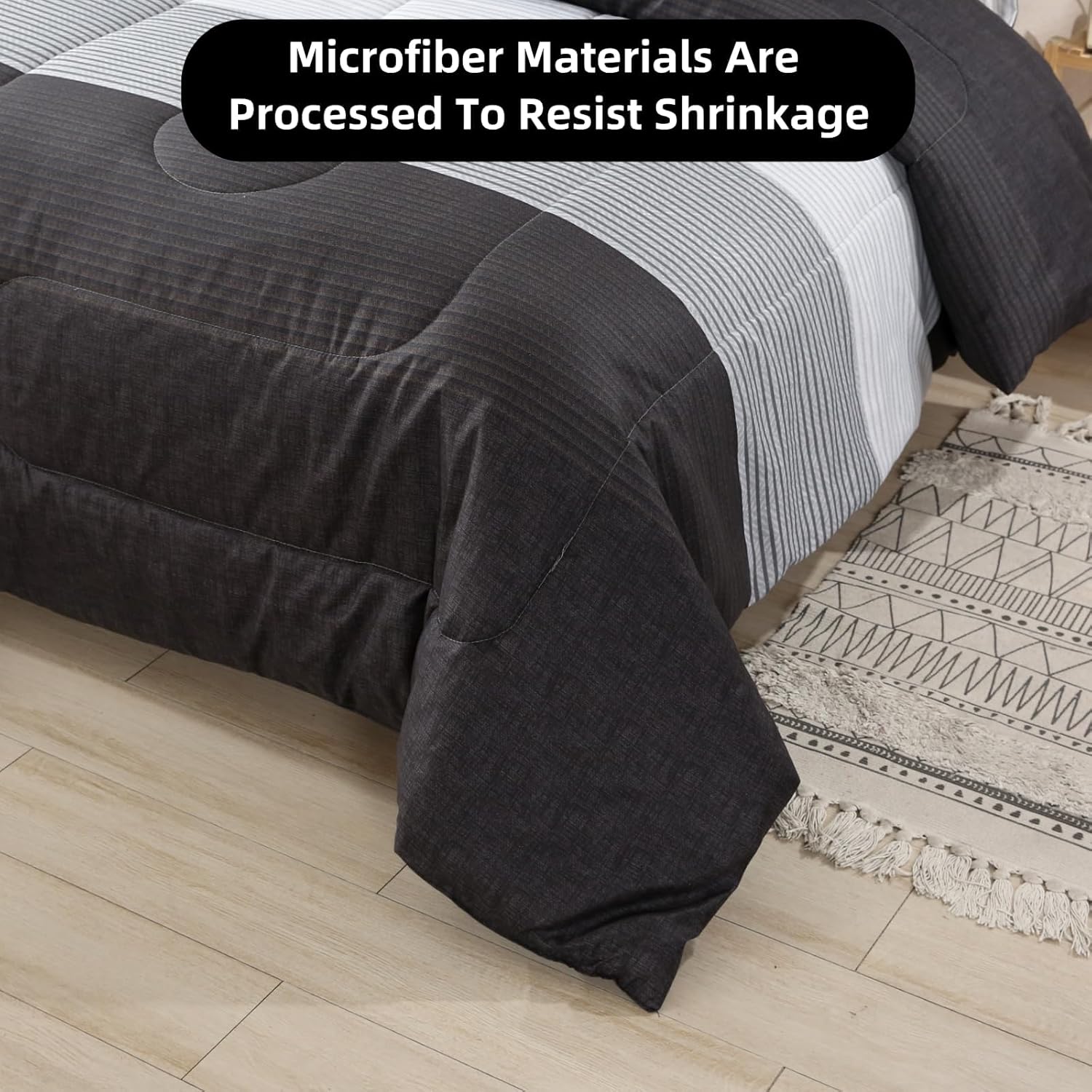 PERFEMET Twin Comforter Set 3 Pieces Bedding Set All Seasons Masculine Striped Pattern Vintage Farmhouse Soft Cozy Bedroom for Elegant Men Teen Girls Boys Dark Gray and White - Image 5