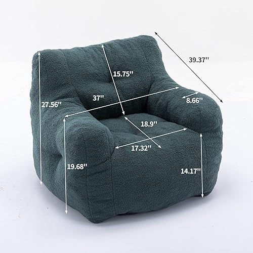 Miniatura 2 de Homtique Puf de espuma suave copetuda con tela de peluche para adultos y niños, cómodo sofá perezoso para sala de estar, dormitorio (verde)