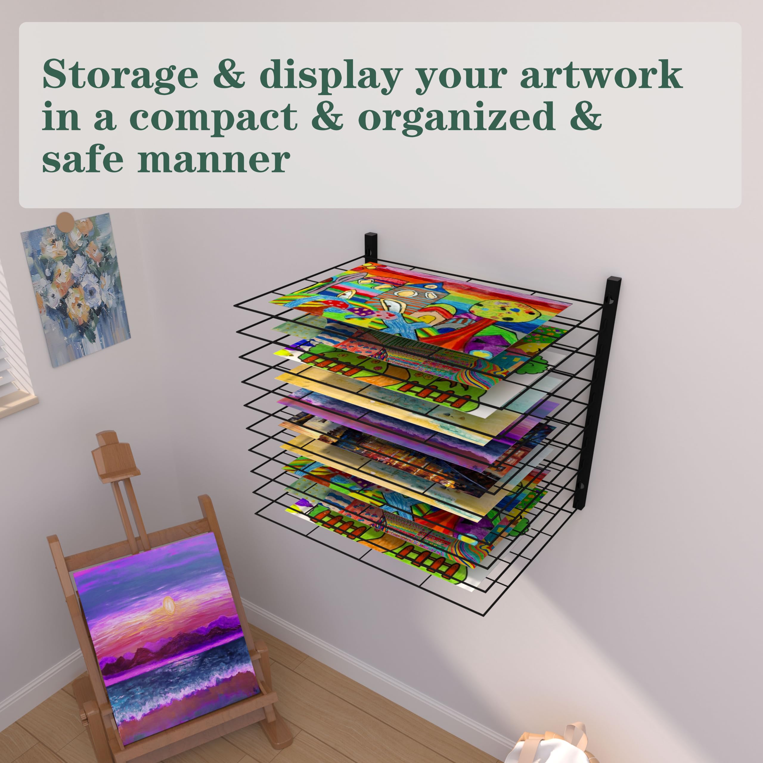 Art Drying Rack for Classroom - No Drill Wall & Fit All Walls