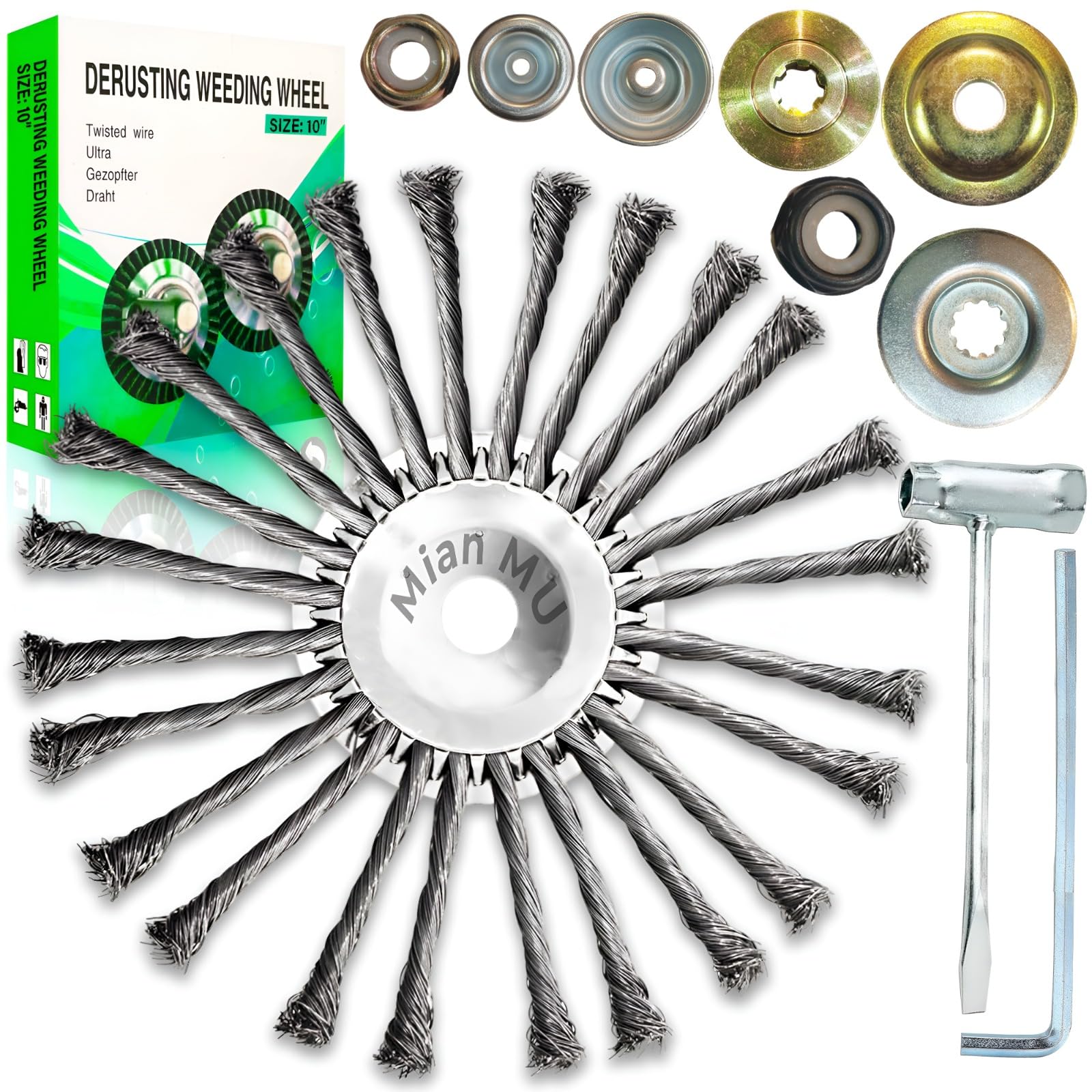 10 Inch Steel Wire Trimmer Head Unbreakable,For Gasoline Trimmer STIHL Dewalt,Husqvarna,Echo Milwaukee,Weed Eater Attachment for Cutting Grass, Moss & Rust Removal,Heavy Duty Wire Brush Cutter Head