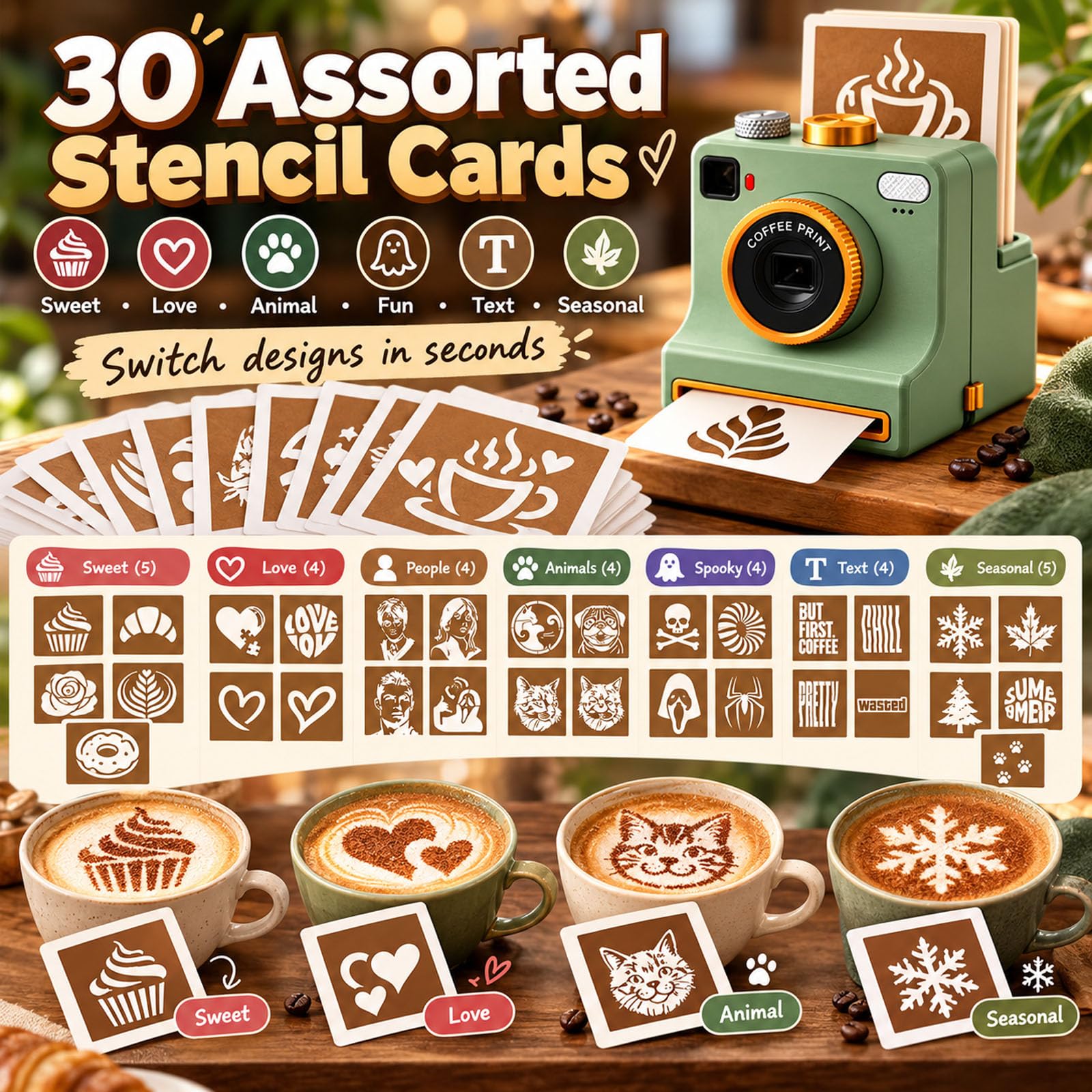 3D Latte Art Camera，Coffee Art Stencils (Black)