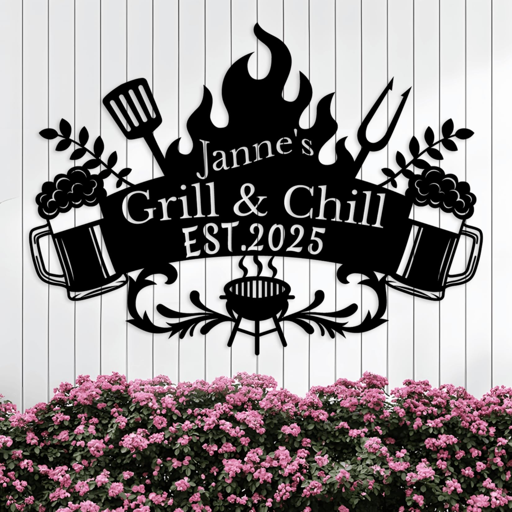 Riaeelvs Personalized Metal Barbecue Wall Sign,Backyard Sign for BBQ,Custom Grill Signs, Metal Kitchen Decor, Custom Kitchen Signs,Housewarming Gift