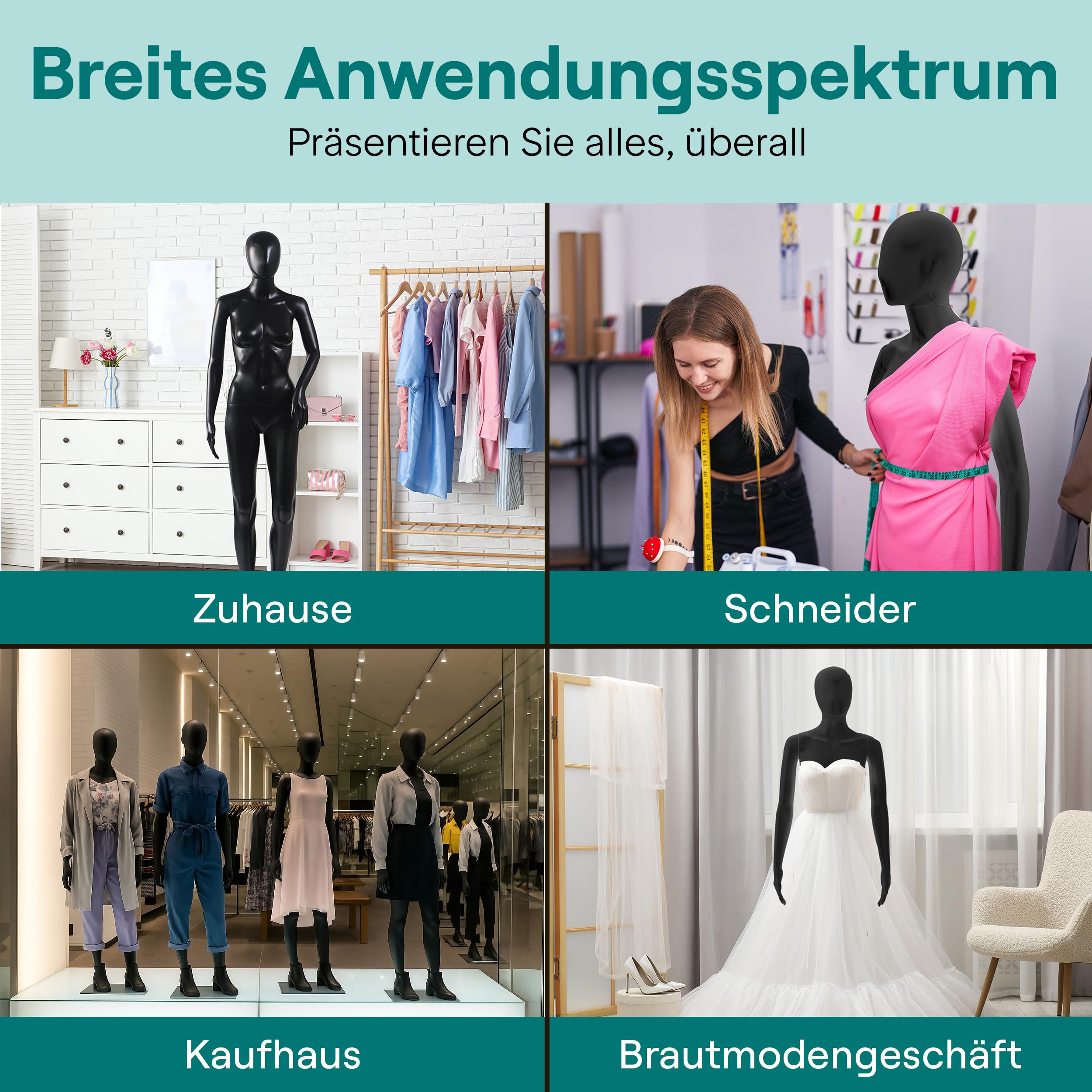SereneLife Premium Damen-Puppenmodell, 175 cm hoch, Realistisch, Flexiblen Extremitäten, Drehbarer Kopf, Abnehmbarer Körper, Robuster Metallständer, Schwarz