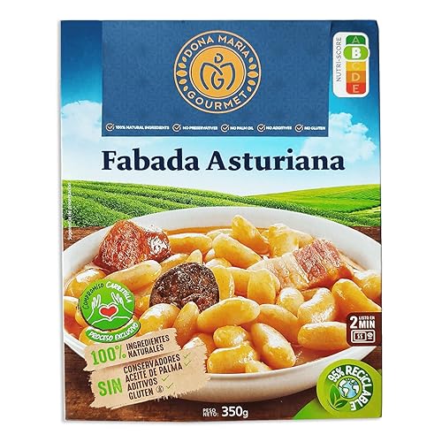 Deliciosa Fabada Asturiana importada de España, 12 oz, SIN GLUTEN Listo para comer Contiene fabada de frijol blanco 2 minutos de cocción Sin