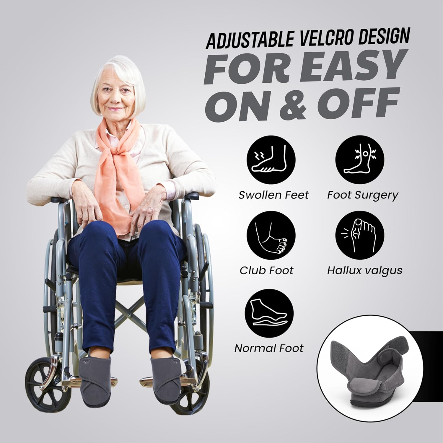 Diabetic Slippers Women, Lymphedema Shoes, Edema Shoes Swollen Feet, Indoor and Outdoor Hook and Loop, Non Slip House Shoes - Image 2