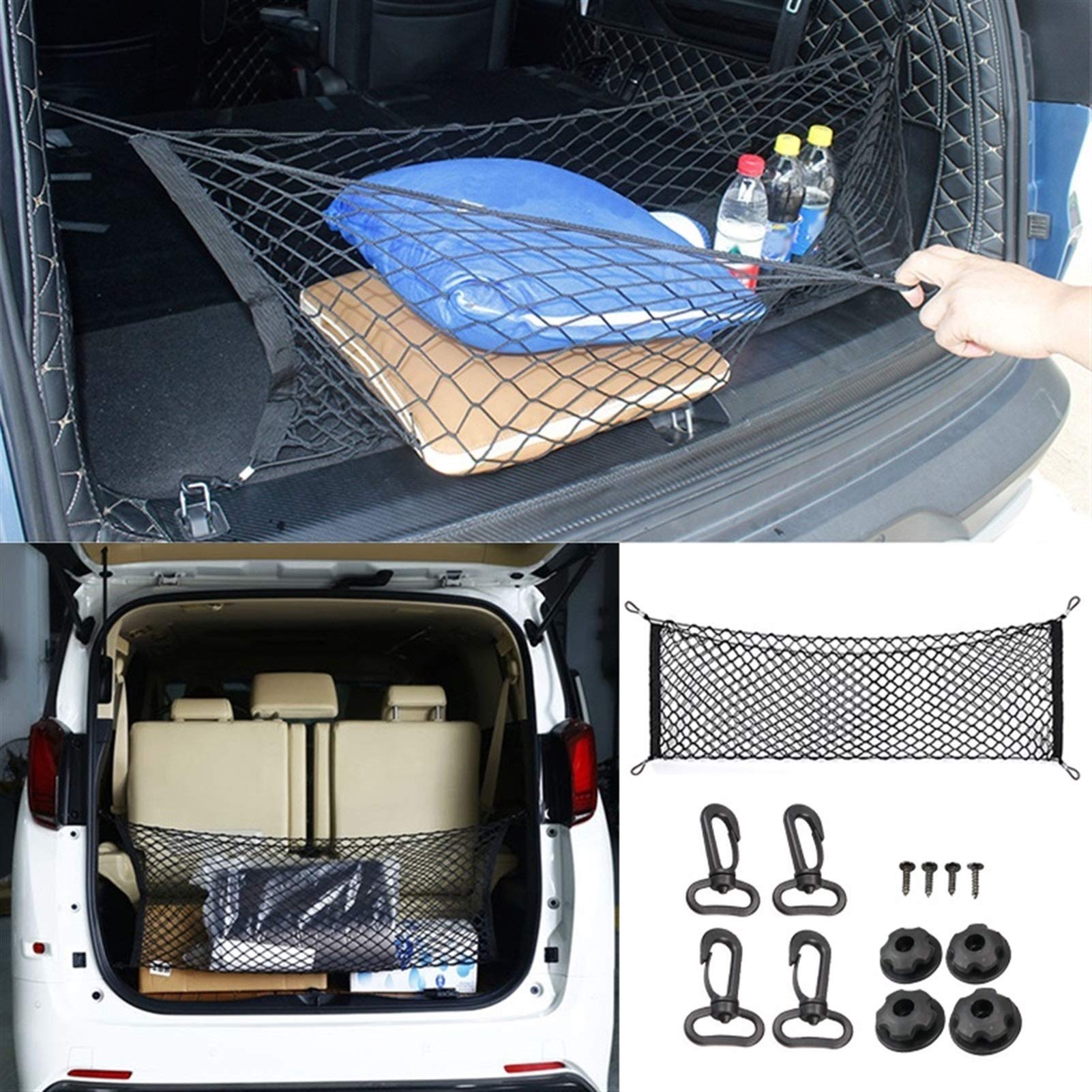Filet Rangement Filet à Bagages Extensible 110x50cm - Jusqu'à 140x100cm - 4 Crochets - Voiture Et Camping-car Filet élastique