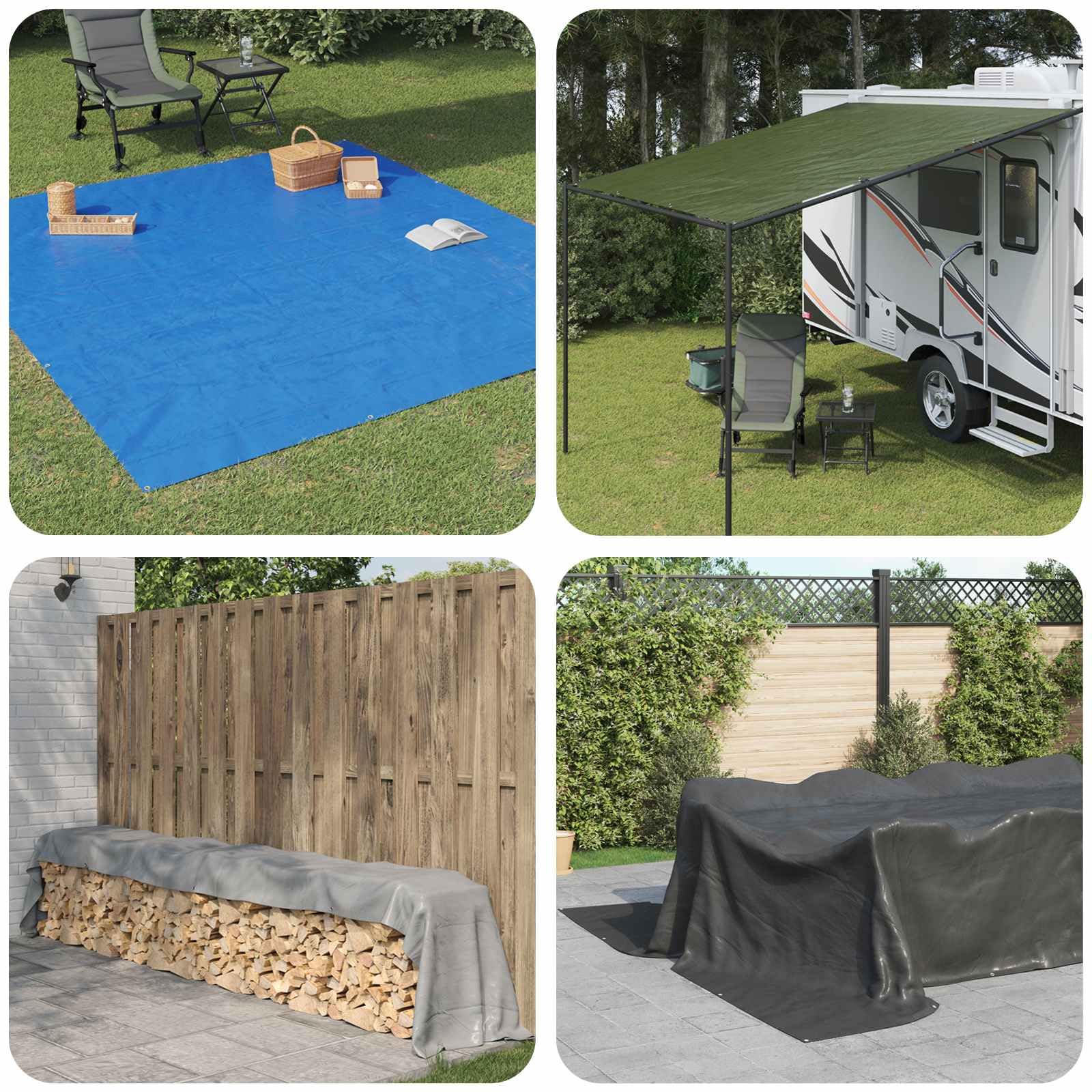 vidaXL Bâche à œillets gris clair 6 x 12 m 260 g/m² PE imperméable avec bord renforcé avec corde, résistante à la moisissure, idéale pour meubles, voitures et camping