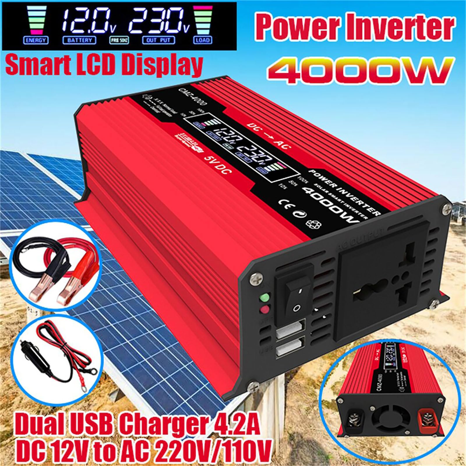 Kit de Panneaux solaires Hors réseau 4000 W avec Panneau étanche 50 W et contrôleur 50 A for Camping-Car, Bateau, Maison et Camping(Red)