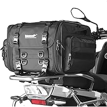 Motorcycle Tail Bag, Expandable Motorcycle Travel Luggage Bags 33-45L, Waterproof All-Weather Trunk Rack Bag with Sissy Bar Straps & Helmet Rain Cover-Black
