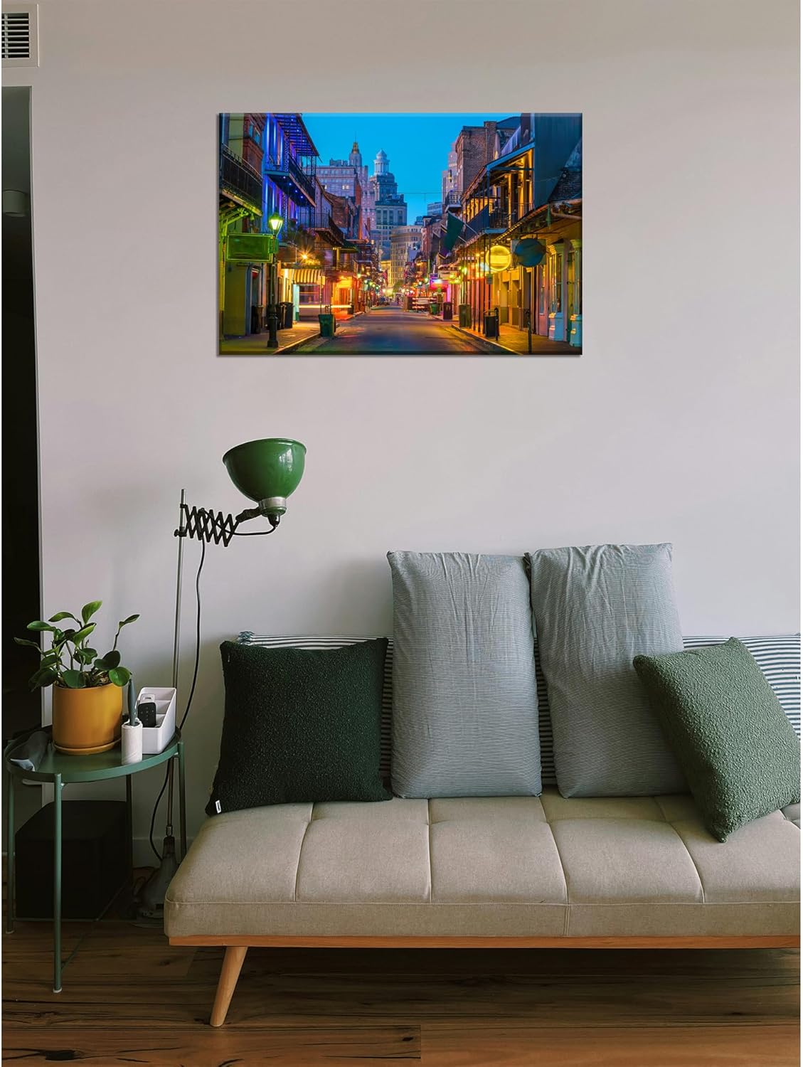 Cawpom New Orleans Wall Art Bourbon Street Wall Decor French Quarter Picture Canvas Print Louisiana Painting Poster Frame Office Home Living Room Bedroom Decoration(24x16 inches)