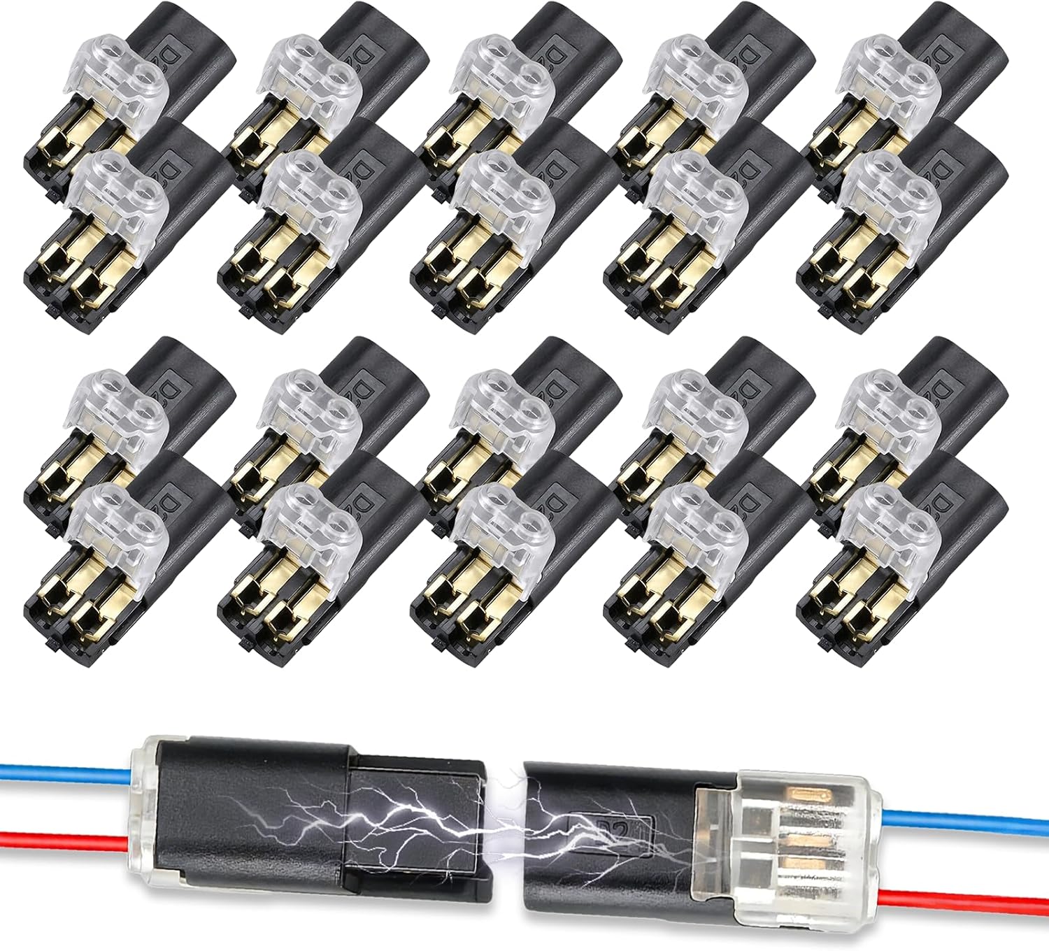 Chedin 20PCS Double Wire Plug in Connector,Quick Disconnect 2 Pin Led Connector No Wire Stripping Cutting,Low Voltage Light Led Strip Connectors with Locking Buckle