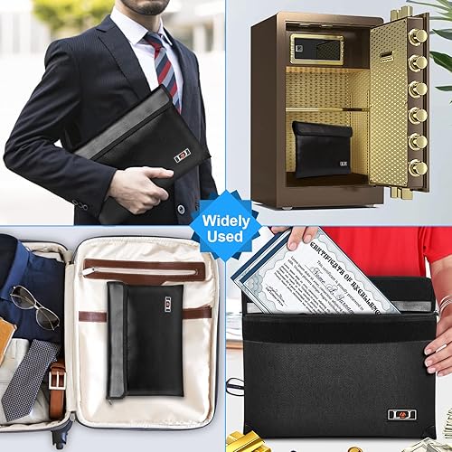 Bolsa de documentos ignífuga, con aislamiento térmico de 5200 °F, bolsa impermeable ignífuga con cremallera, 8 capas de materiales funcionales,