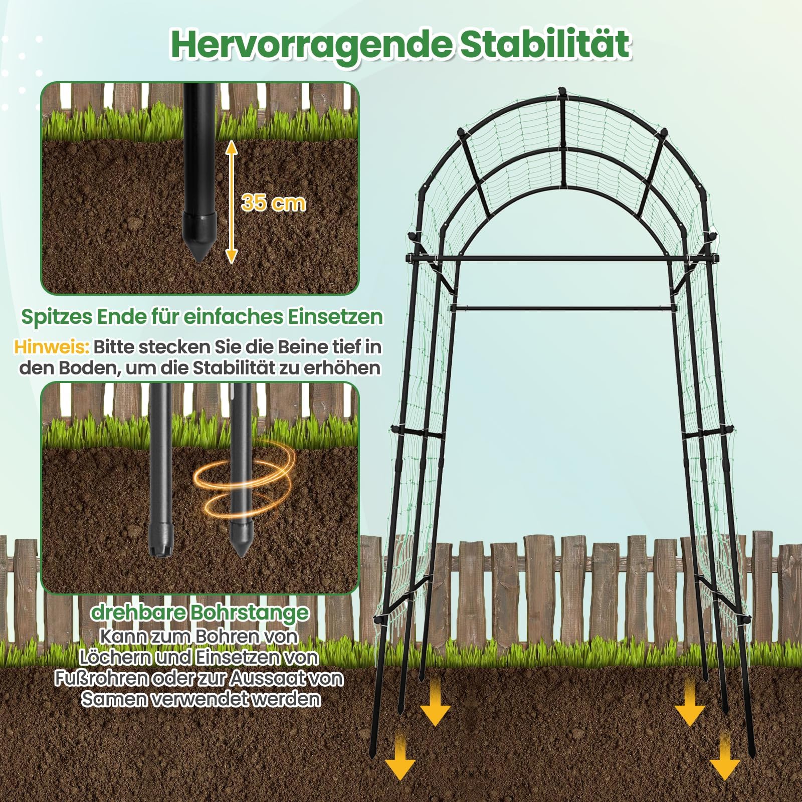 FANTASK Treillis pour Plantes grimpantes - Arche de Jardin de 230 cm avec Structure métallique revêtue de polyéthylène - Arche de Jardin pour légumes, Fruits, Fleurs