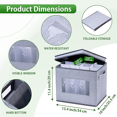 Miniatura 2 de VENO Paquete de 2 cajas de almacenamiento para copas de champán con tapa, asas, transporte y protección de copas, contenedores de almacenamiento de