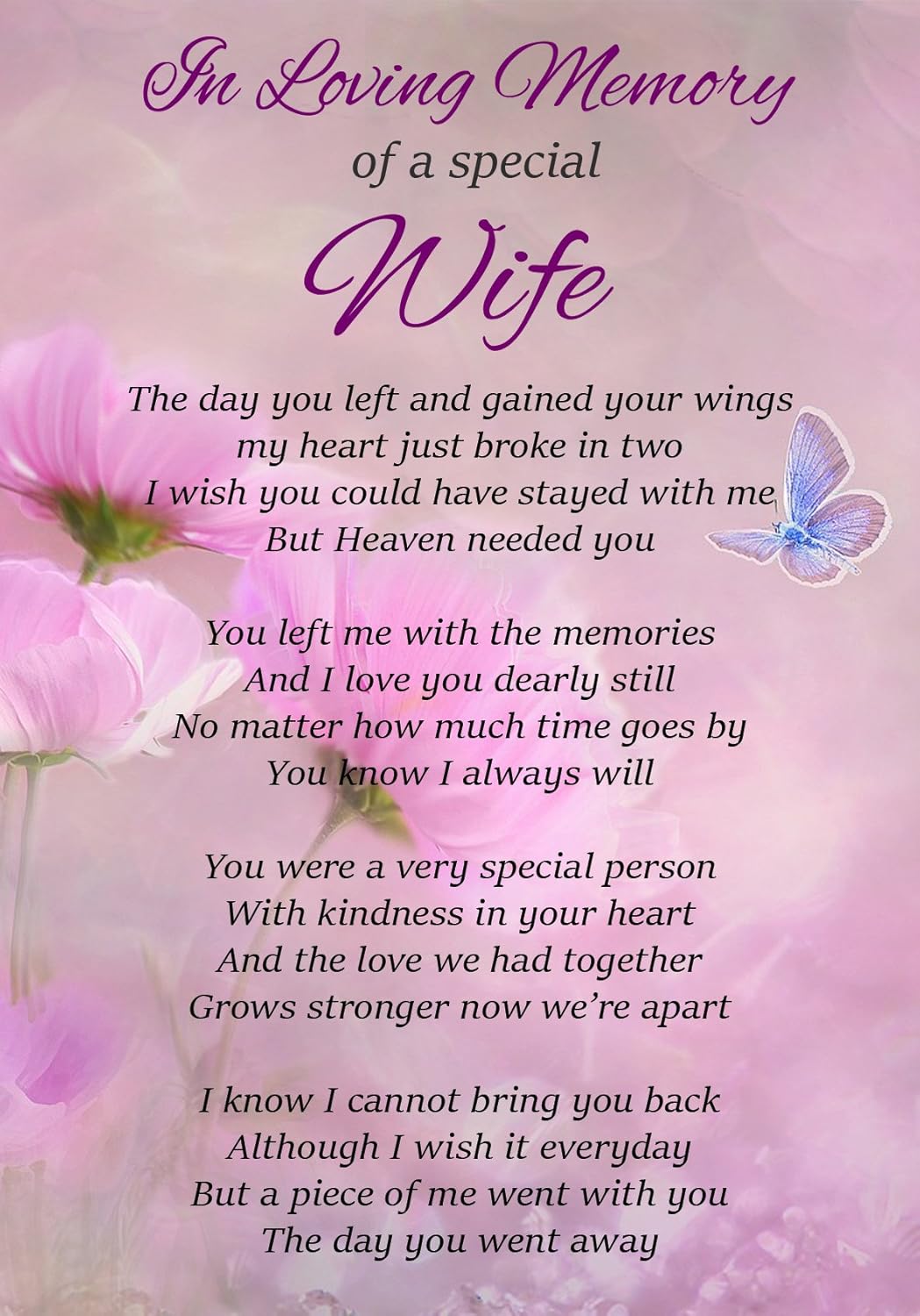 In Loving Memory Of A Special Wife Memorial Graveside Funeral Poem