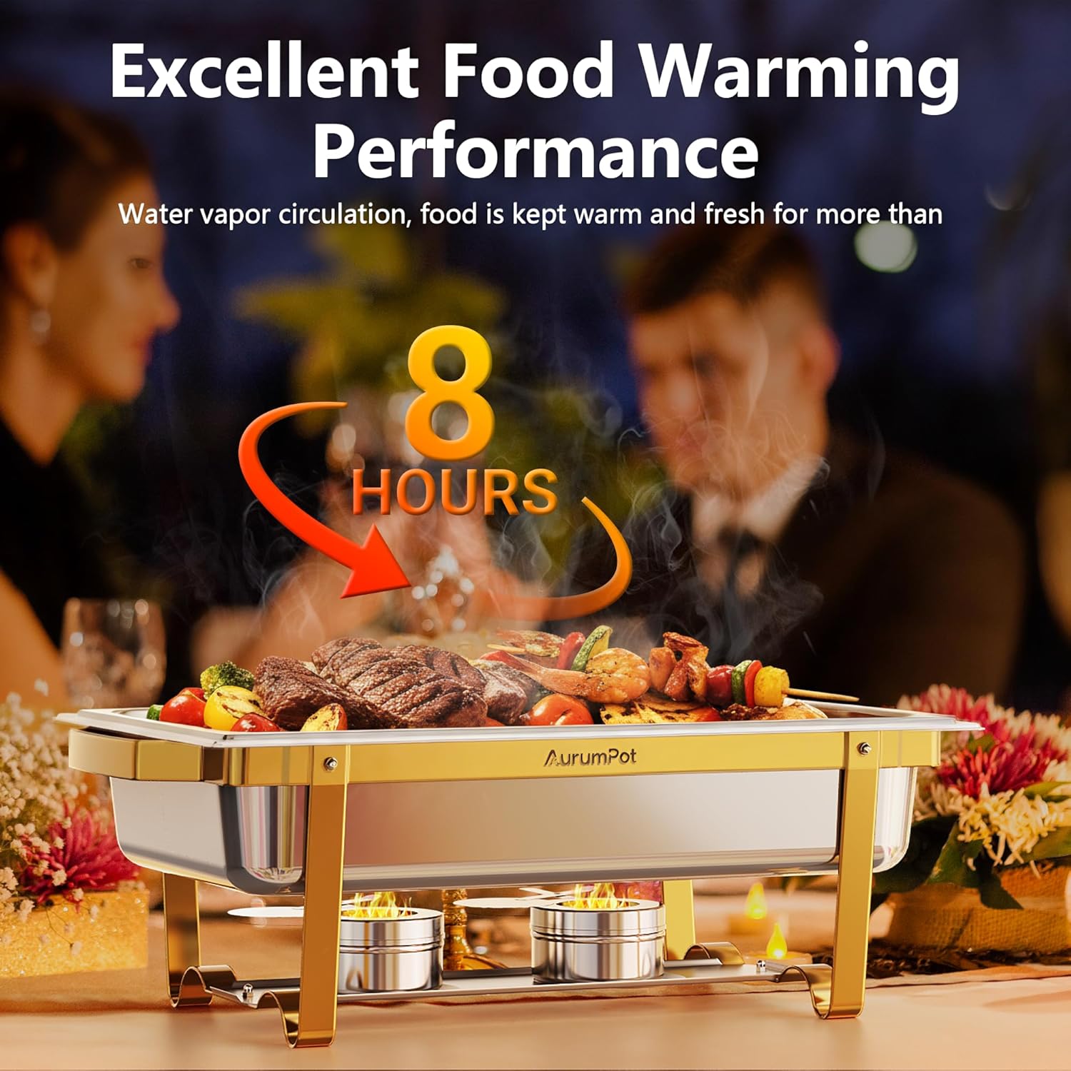 Chafing Dishes for Buffet 4 Pack, 9.5QT Food Warmers for Parties Buffet, Christmas Gatherings [Elegant Gold and Silver Colors] New upgrade Food Grade Stainless Steel,Buffet Servers and Warmers - Image 2