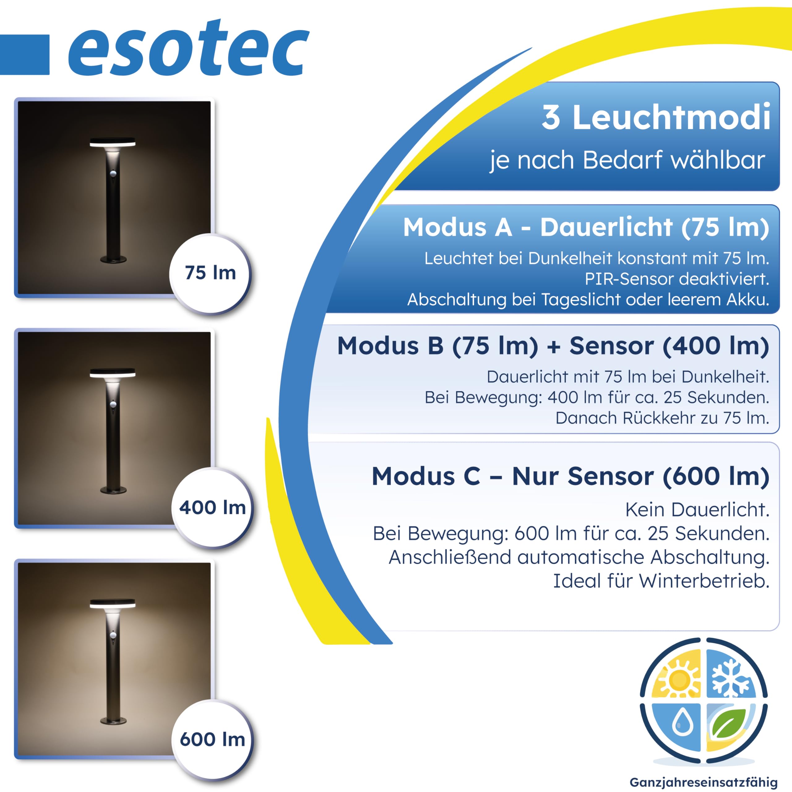 Esotec Solar Wegeleuchte Bewegungsmelder Lena 45 Pollerleuchte außen 102594