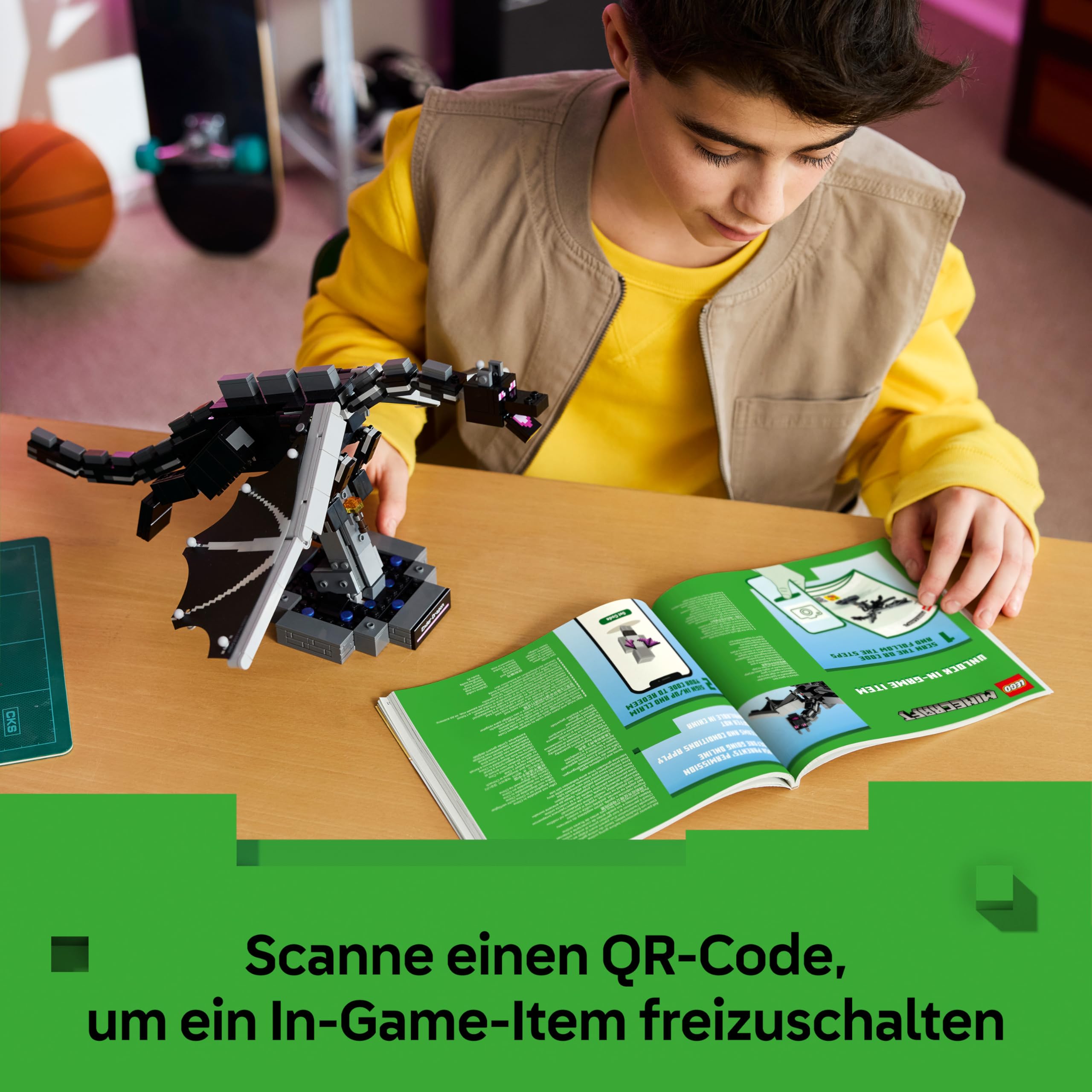 LEGO Minecraft Der Enderdrache - Interaktives Spielzeug mit schlagenden Flügeln und Exit Portal-Ständer als Zimmerdeko für Kinder - Gaming-Geschenk für Jungen, Mädchen und Fans ab 10 Jahren - 21595