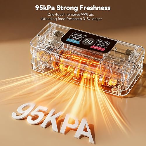 Miniatura 8 de Potente sellador al vacío de 95 Kpa para alimentos, máquina selladora al vacío 10 en 1 con mango fácil, cortador integrado y almacenamiento en
