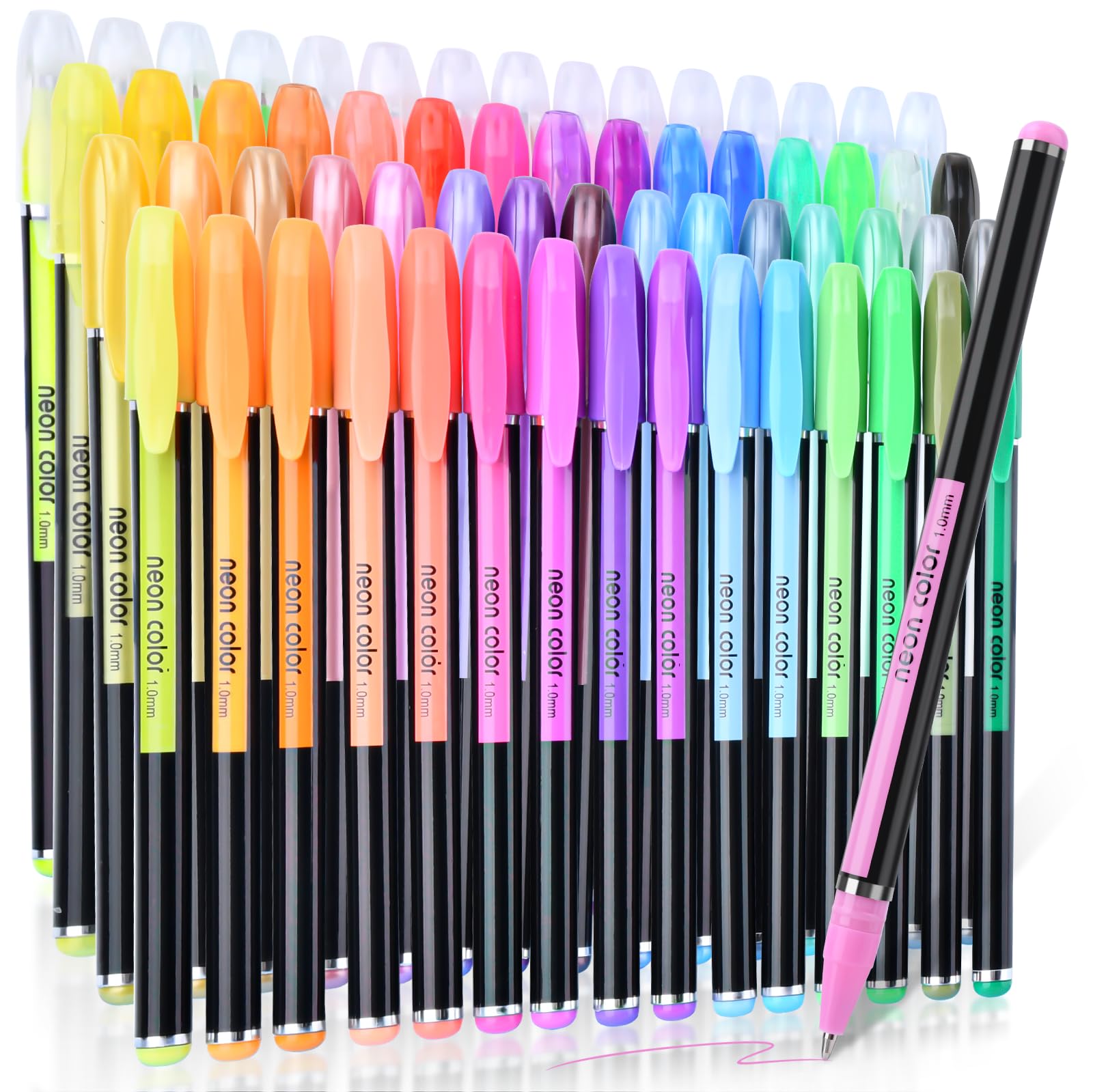 swihorab 60 Colors Gel Pens Gel Pen Set for Adult Coloring, Metallic Glitter Pens & Gel Ink Pens for Journaling, Drawing, Cute Journal Pens Colored Gel Pens for Black Paper Writing
