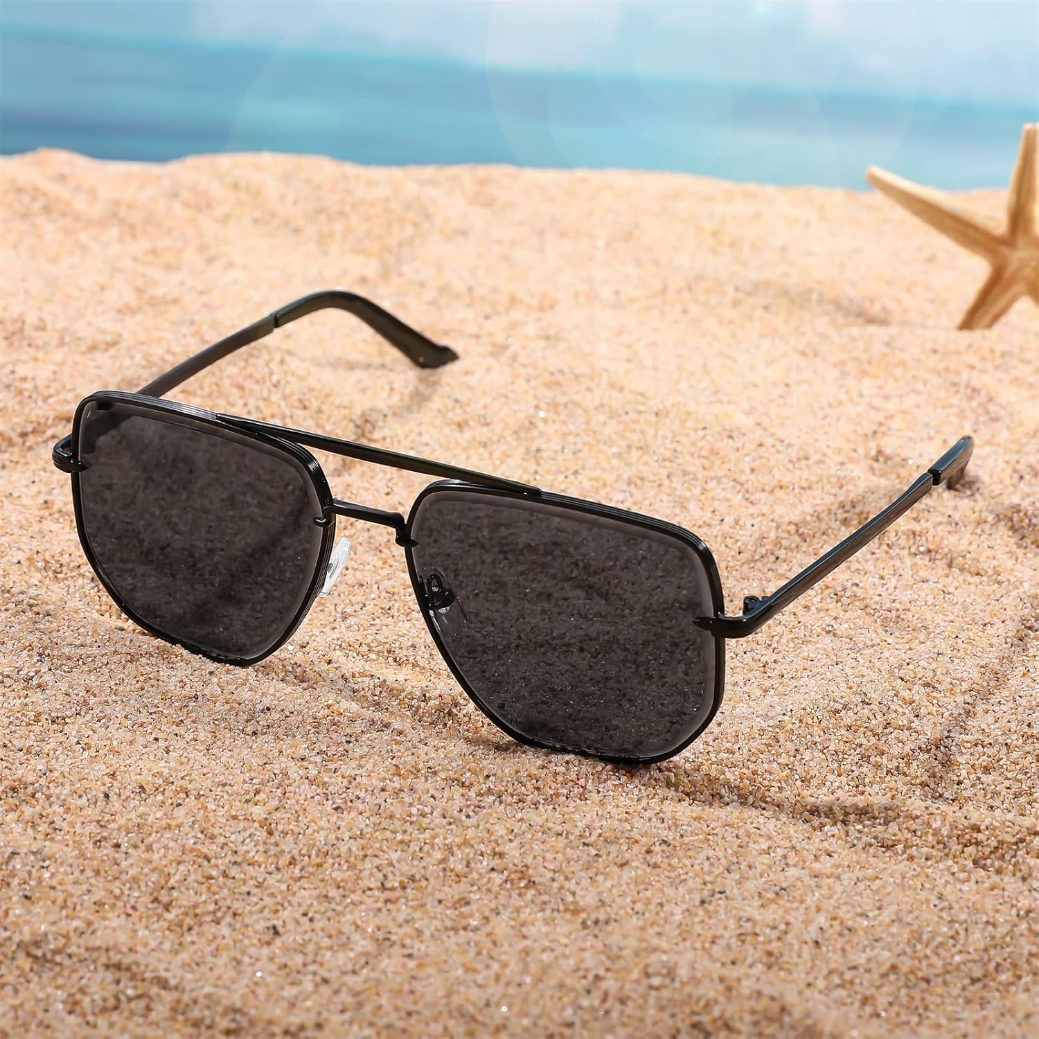 Miniatura 6 de FEISEDY Gafas de sol cuadradas de gran tamaño para hombre y mujer estilo retro estilo piloto de los años 70 estilo vintage B2935