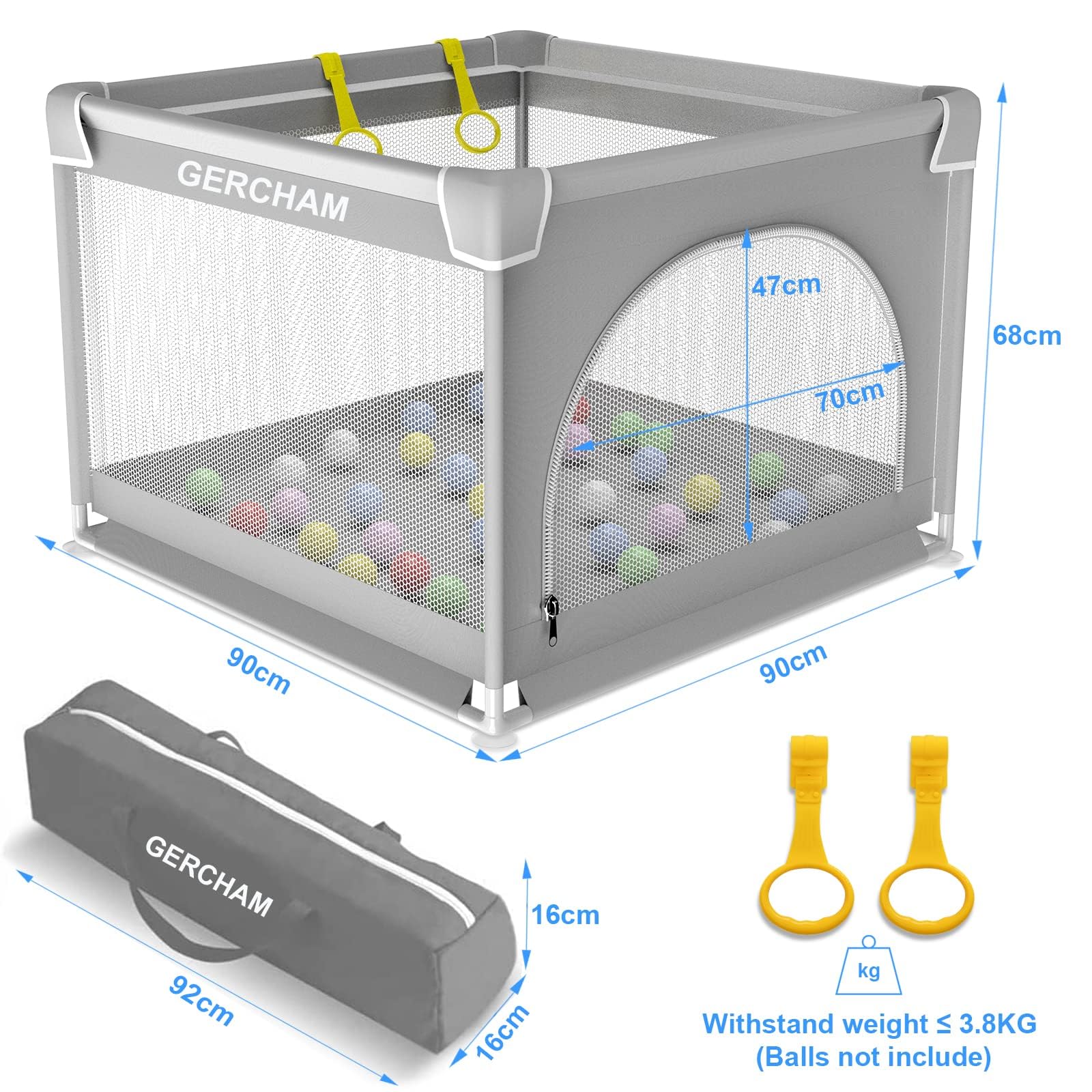 Box Bambini,Recinto per Bambini 90x90cm con Porta di Sicurezza,Traspirante e Antiscivolo,Portatile 0-6 anni,Adatto per Interni ed Esterni Box
