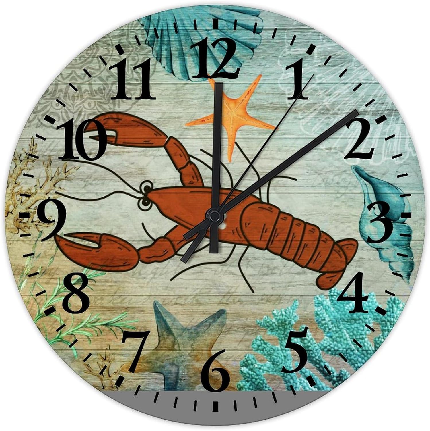 15" Silent Non-Ticking Wall Clocks Nautical Beach Ocean Underwater Whale Wooden Wall Decor for Classroom Turtle Sea Life Seaturtle Seahorse Frameless Round Wooden Wall Clock Vintage for Gym Washroom