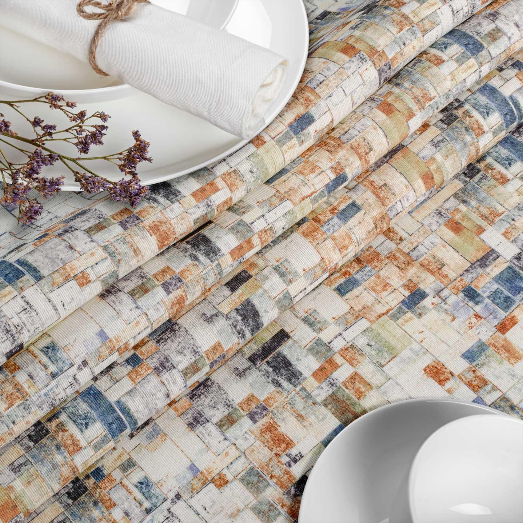 ANRO Mantel Antimanchas Mosaico Madera con Dobladillo 240x140 cm