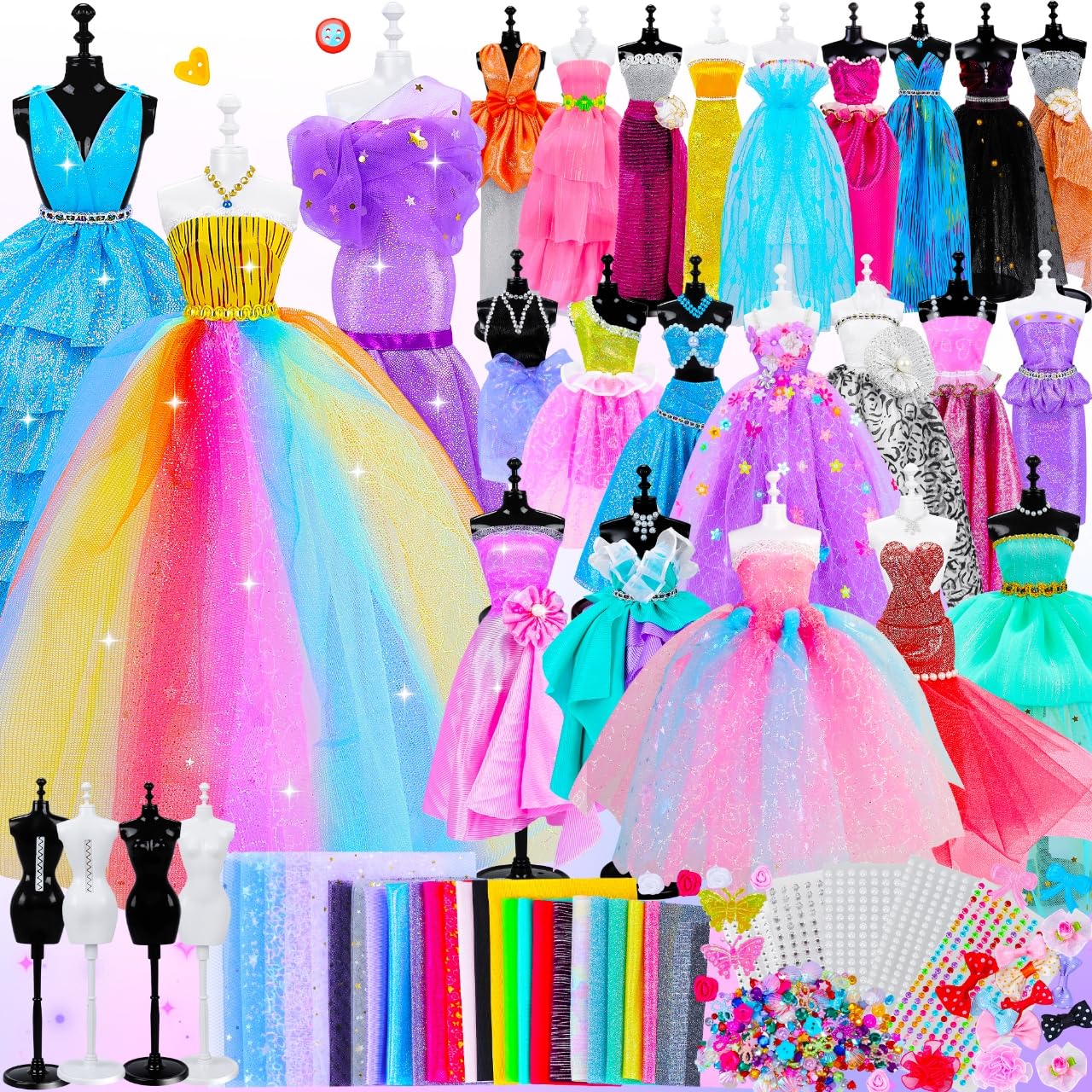GOLMUD 1000+ Fashion Designer Kit for Girls, Sewing Kit with 4 Mannequins, DIY Art & Craft Activity for Kids, Girl Toys for Age 3 4 5 6 7 8 9 10 11 12+ Year Old Gifts
