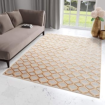 Amazon De Tapiso Bohemian Teppich Modern Kurzflor Gold Braun Grau Geometrisch Marokkanisch Karo