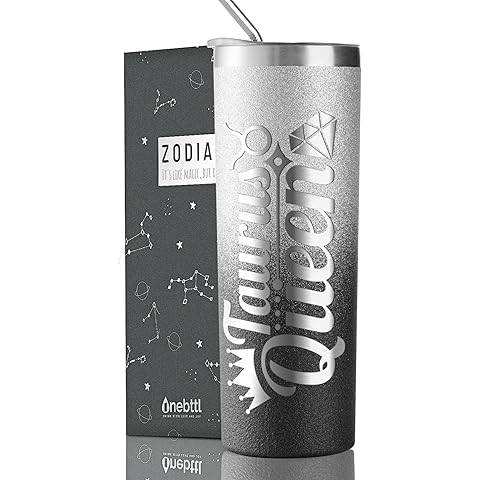 Onebttl Zodiac Gifts for Women, Best Friend Birthday Gifts for Her, 20oz Stainless Steel Tumbler, Engraved Logo Black and Silver, Taurus