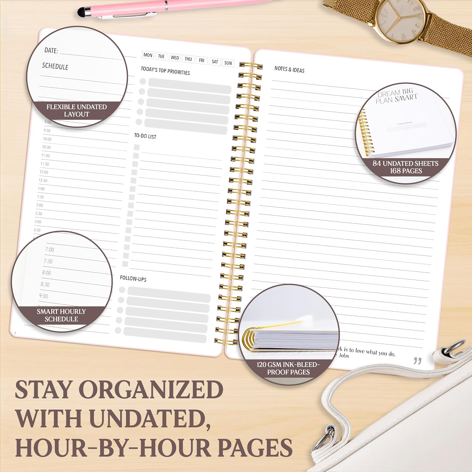Decorably 168 Pages Undated Daily Planner for Work with Hourly Schedule image 5