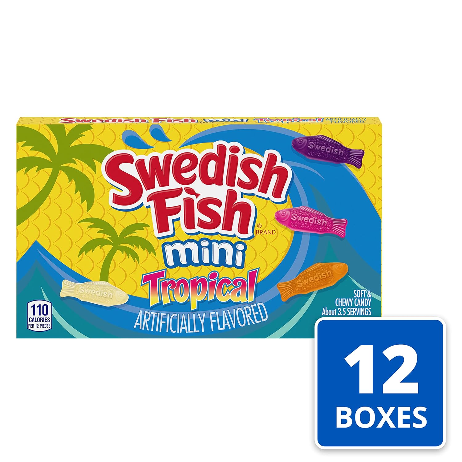 SWEDISH FISH Mini Tropical Soft & Chewy Candy, 3.5 Ounce (Pack of 12)