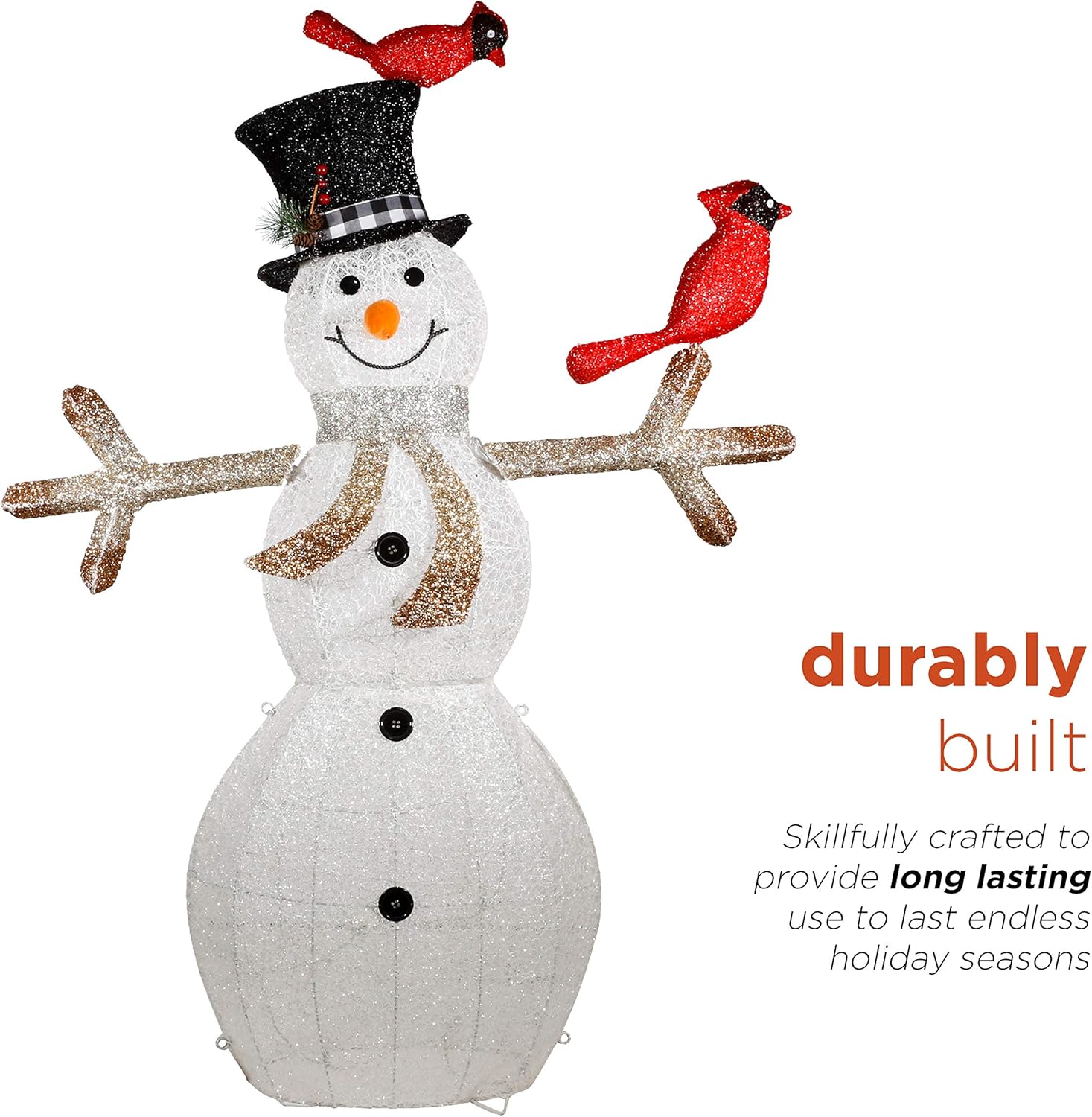 Alpine Corporation CHT892 Mesh Snowman Décor with Red Birds and Cool White LED Lights, 74" Tall : Patio, Lawn & Garden